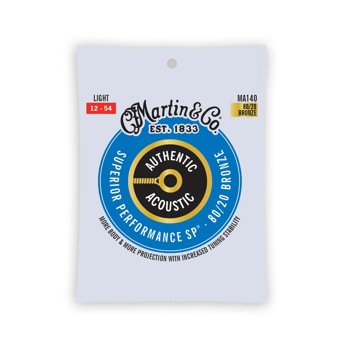 Martin Authentic Acoustic Guitar Strings, Superior Performance Light 12-54, 80/20 Bronze