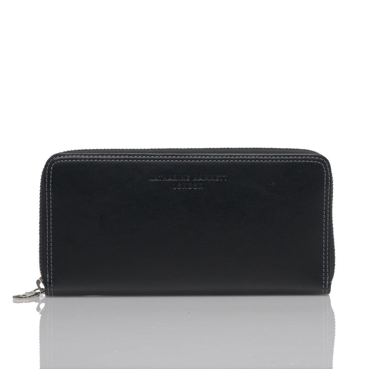 Katherine Hamnet London Bifold Wallet, MINERAL Premium Domestic Tanned Leather (Zeolite Tanned), Sustainable, L-Shaped Zipper, Middle Bill Compartment, Box Coin Purse, Black