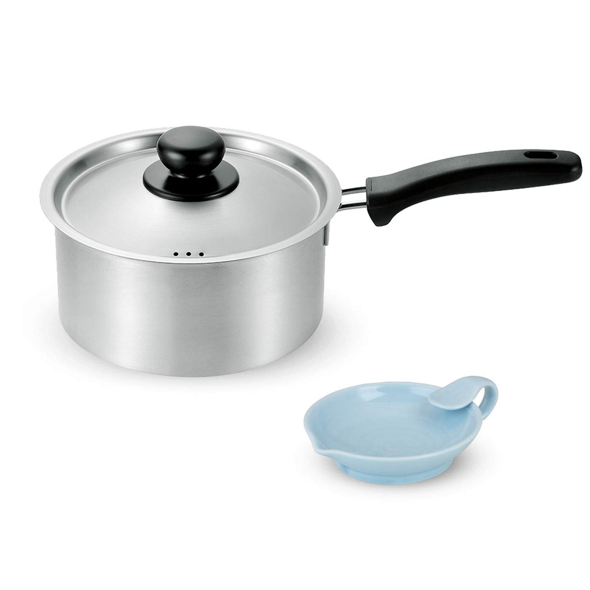 Pot 7.1 inches (18 cm), Stainless Steel, Induction Compatible, TH-115 Gin Yaki Single Handled Pot + Hasami Yaki, Ladle Plate & Condiment Small Plate Set