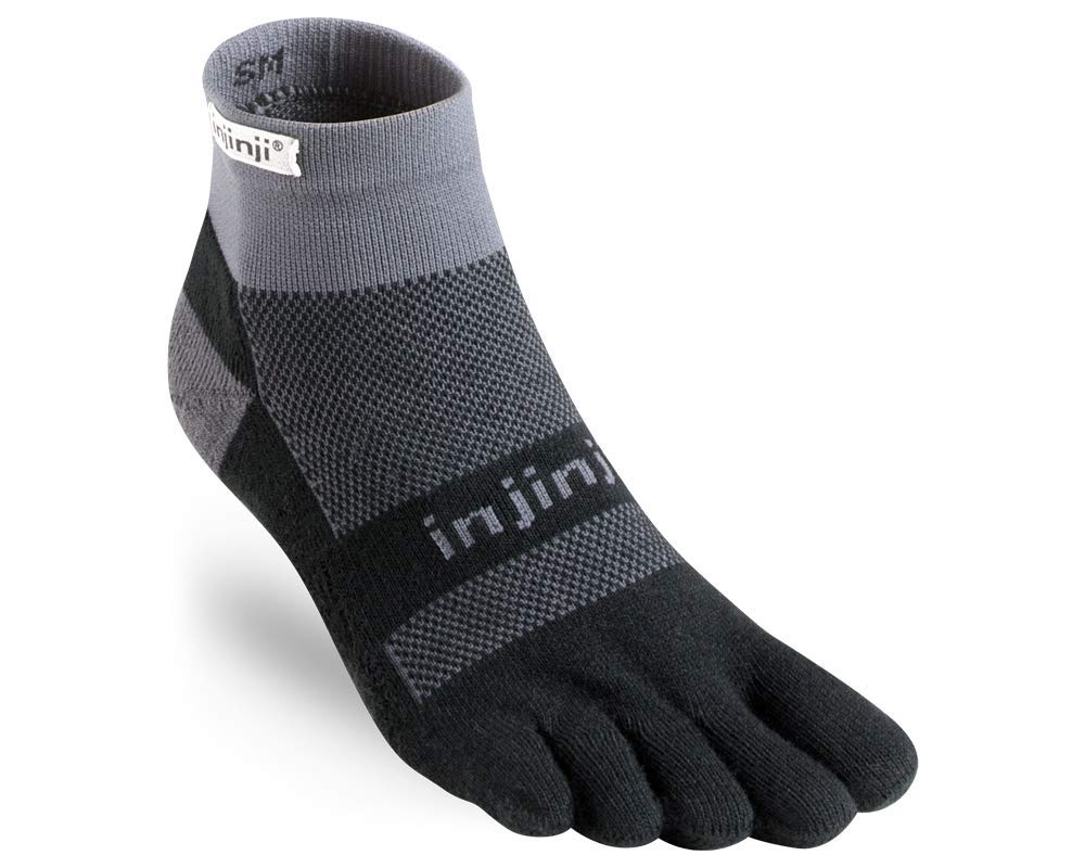 Injinji 2.0 Men's Run Midweight Mini Crew Toesocks, Black/Gray, Medium
