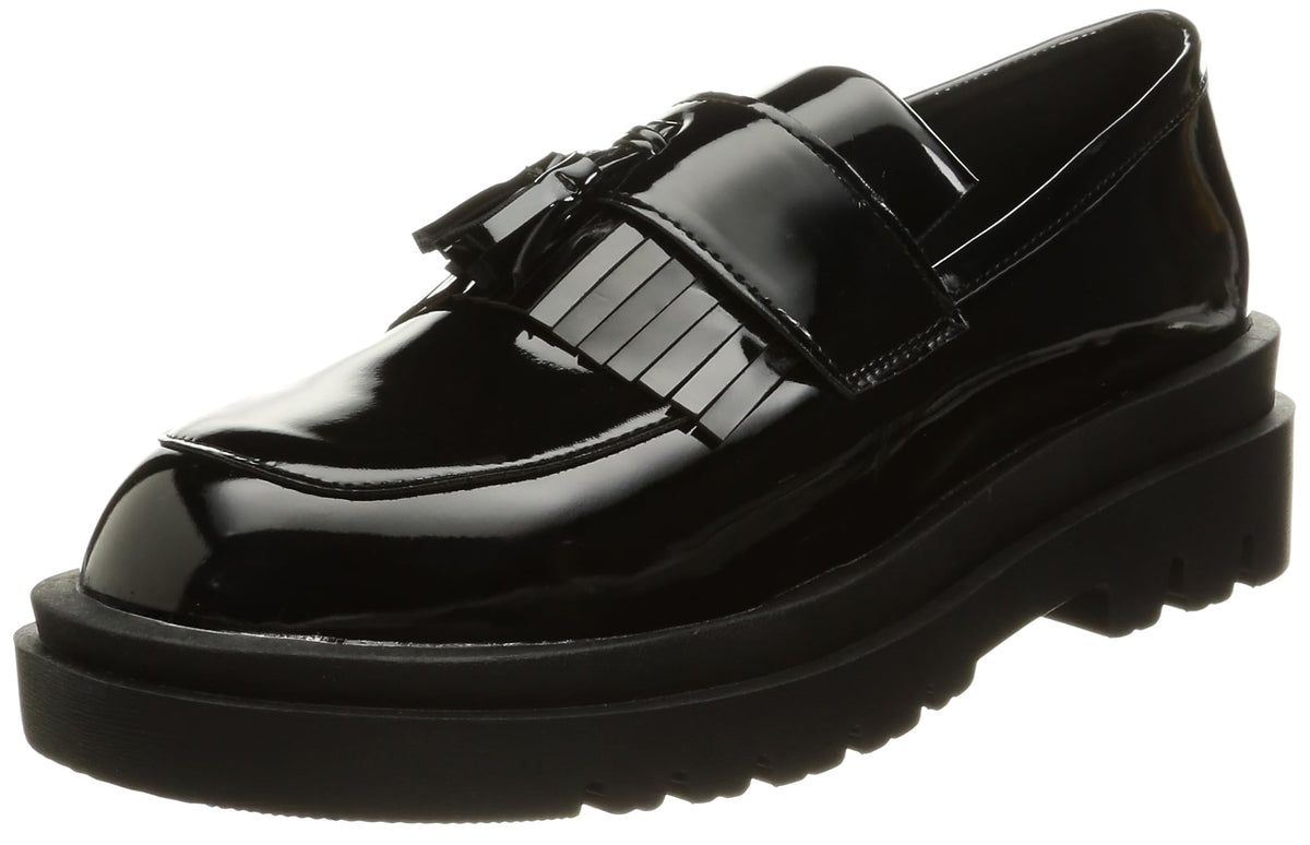 Liberty Doll 3052 Loafer, Tassel Loafer, Fringe, Manish, 2.2 inches (5.5 cm), Thick Sole, U-Tip, Unisex, Black Enamel, 22.5 cm