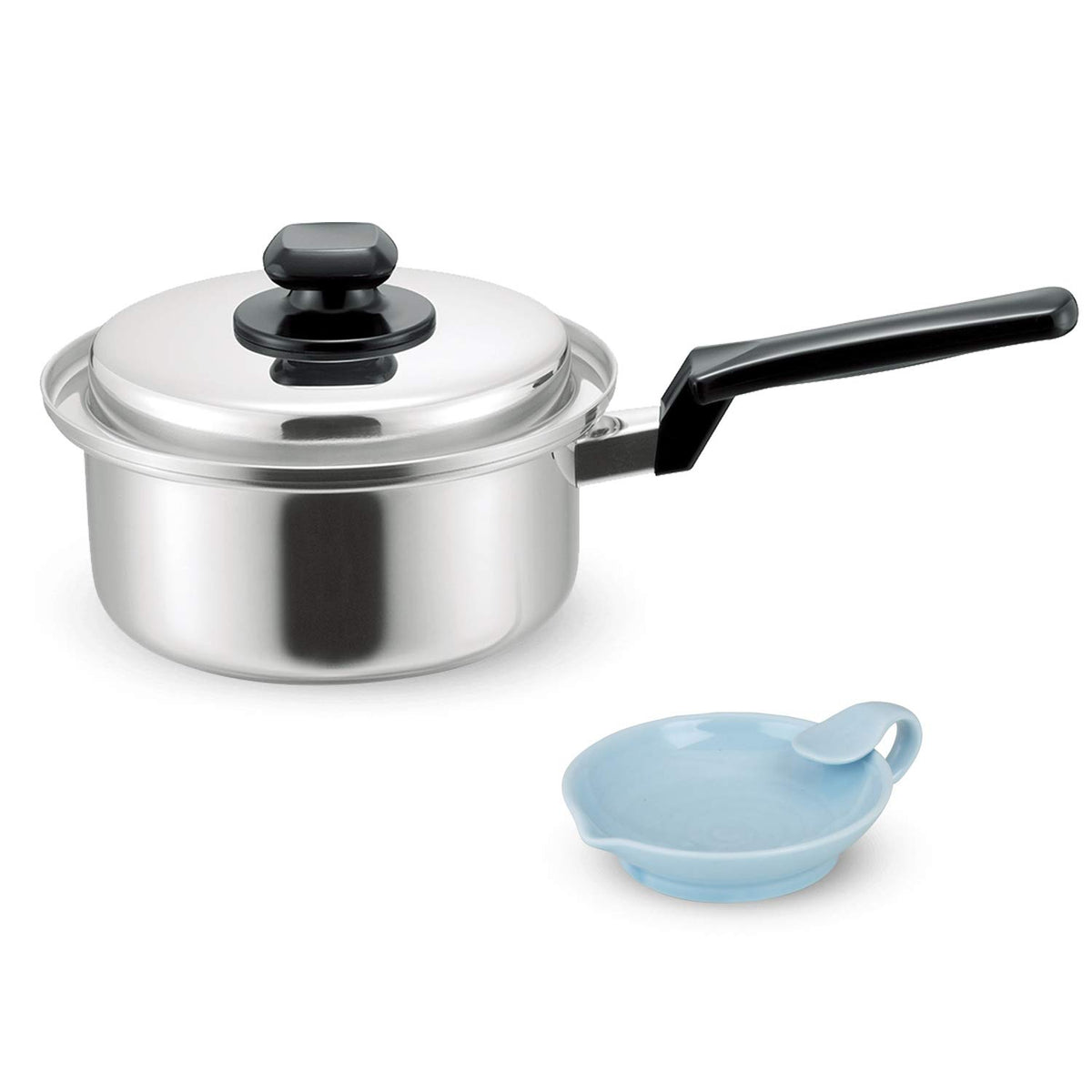 TH-122 Healthy Cooking Pot, 7.1 inches (18 cm), Stainless Steel, Induction Compatible, Single Handled Pot, Hasami Yaki, Ladle Plate & Condiment Dish Set