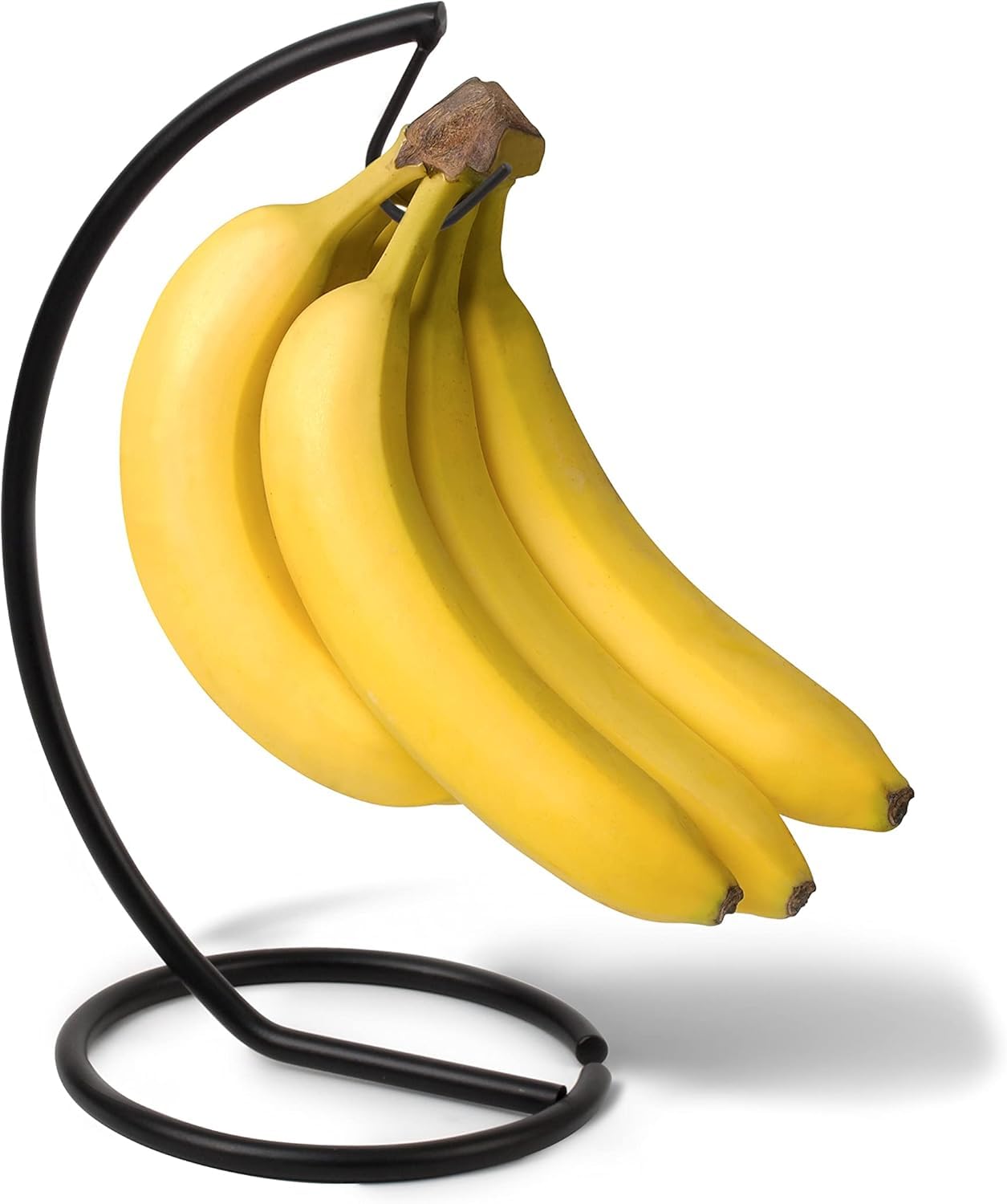 Spectrum Euro Modern Black Banana Hook Stand Metal Holder for Countertop Kitchen Storage Organization, Steel Banana Hanger with Sturdy Base for Stable Fruit Ripening of Standard & Large Bunches