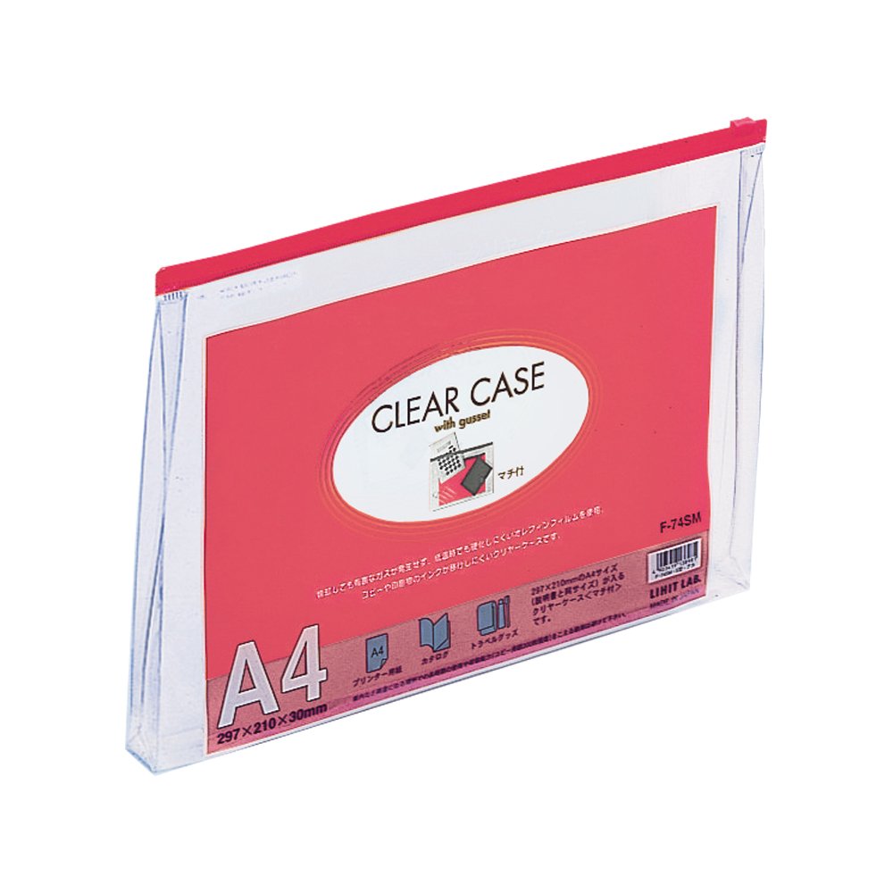 Lihit Lab F74SM Clear Case, Zipper Case, Gusset, A4, Red