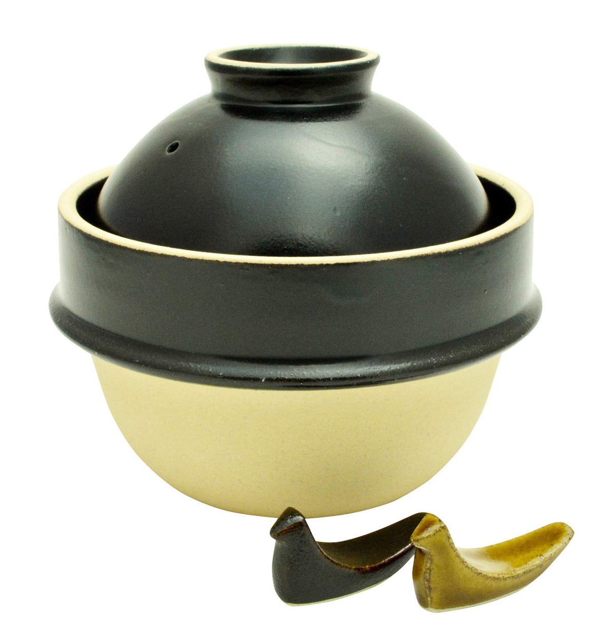 Tsukamoto AKM-2 Black Rice Pot, Living Alone, Mashiko Pot, Kamacco (Kamakko), Rice, Earthenware, 2 Types of Chopsticks Rest Included