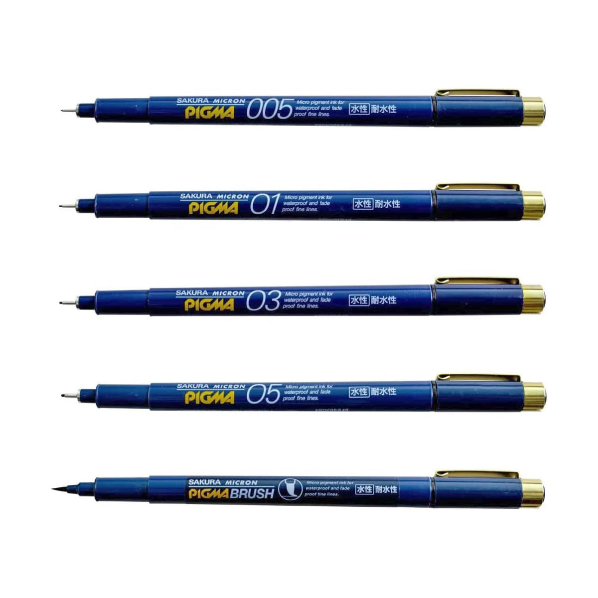Sakura Crepas ESDK-5#49 Water-Based Pen, Pigma, Set of 5 Types, Black