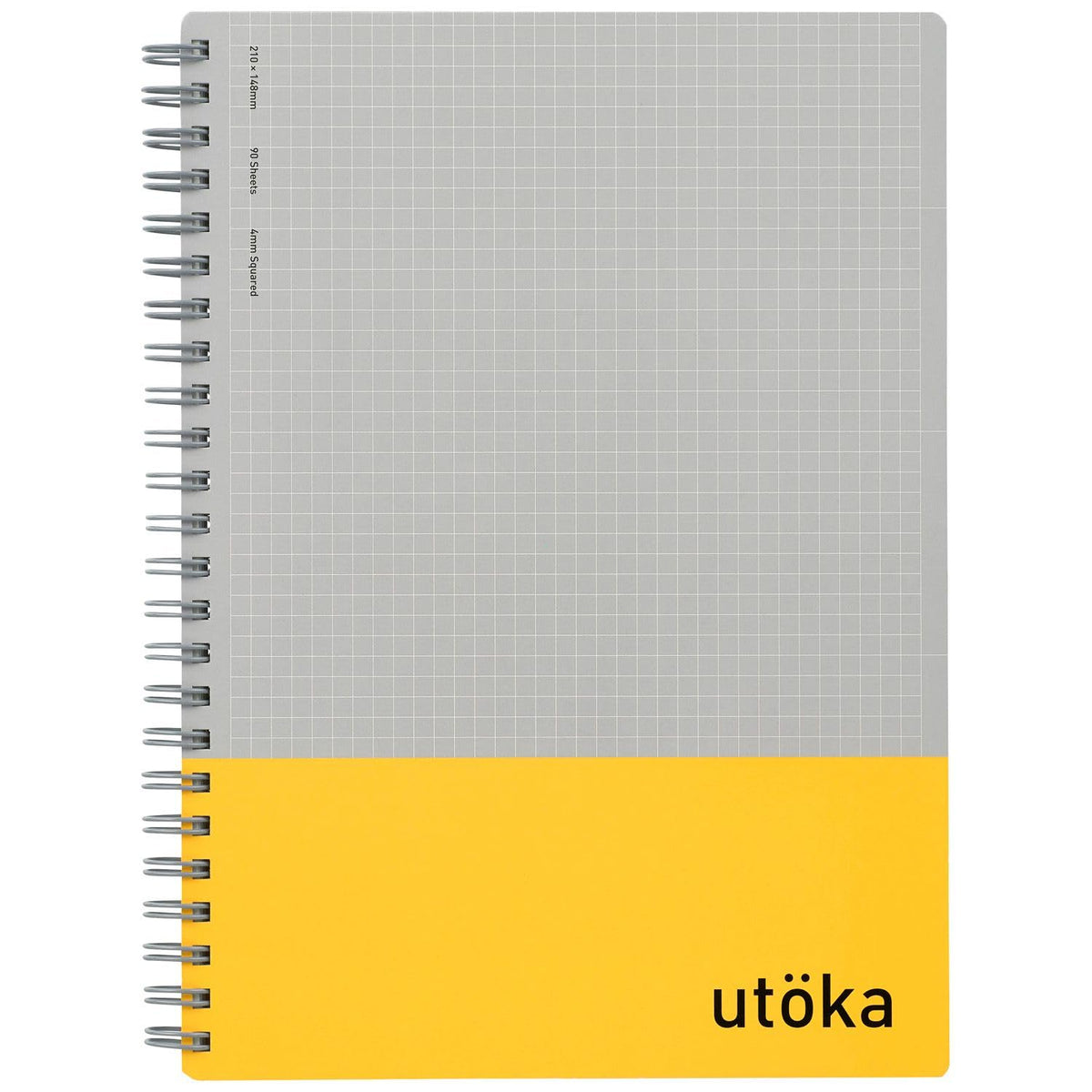 Maruman Utoka Grid Notebook- A5, 5.83" x 8.27", 90 Sheets / 180 Pages, 4mm Graph Paper Journal, Durable Twin Wire-bound Spiral, Flexible Cover, Yellow, Made in Japan
