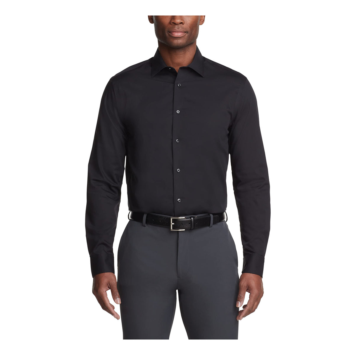 Calvin Klein Men's Regular Fit Non Iron Herringbone Solid, Black, 18/34-35
