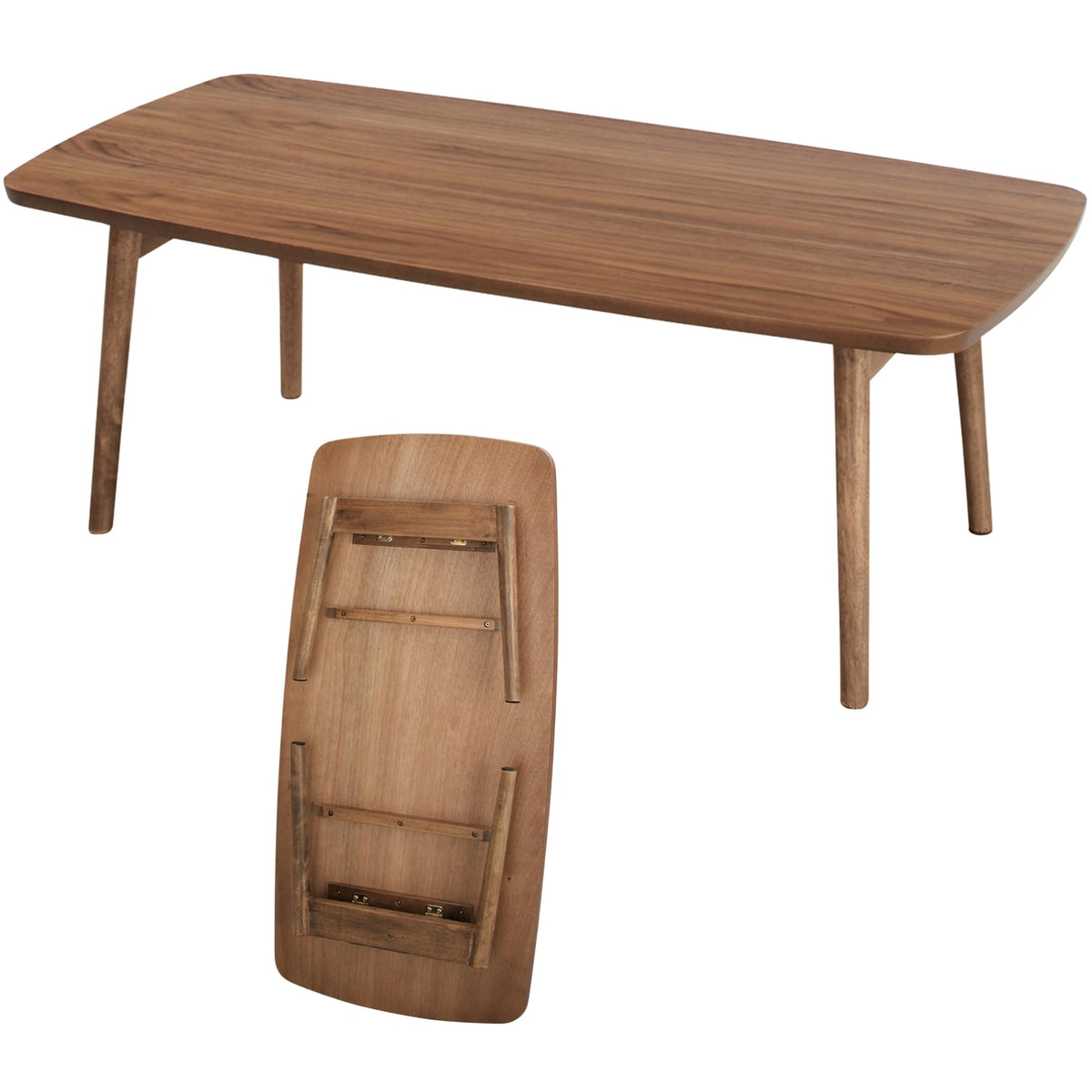 AZUMAYA Folding Legs Coffee Table W41.3 x D20.5 x H14.0 in Natural Walnut and Rubber Wood Floor Table for Living Room TAC-229WAL