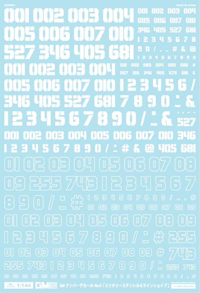 1/144 GM Number Decal #5 "Military Stencil & Line Shape" White
