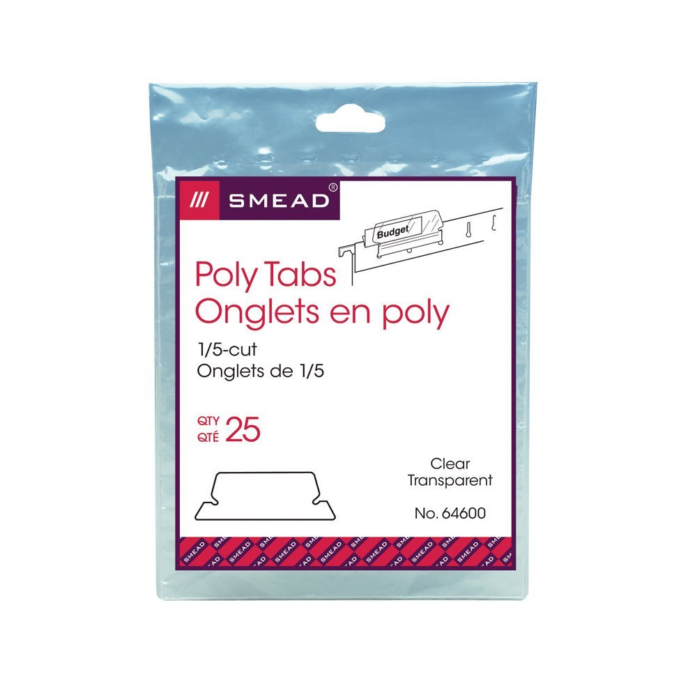 Smead Poly Tab 1/5 Cut Tab, Clear, 25 Per Pack (64600)