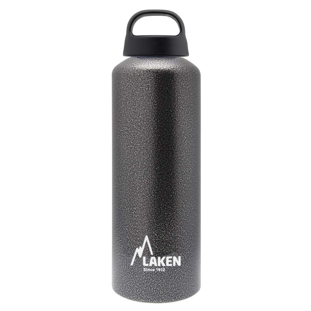 Laken Classic Aluminum Water Bottle, Wide Mouth with Screw Cap and Loop, BPA Free, Made in Spain, 25oz, Granite