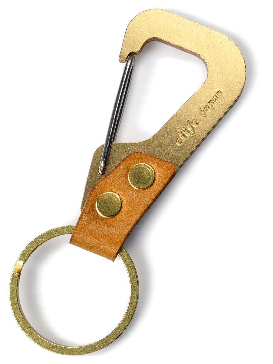 Cliff Grasp Japanese Key Ring Keychain, Brass x Genuine Leather - brown -