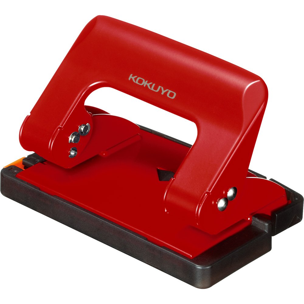 Kokuyo 2-Hole Punch, Rakuake Handy Type, 17 Sheets Capacity, Adjustable Guide Bar, Ergonomic Design, Red, Japan Import (PN-G17R)
