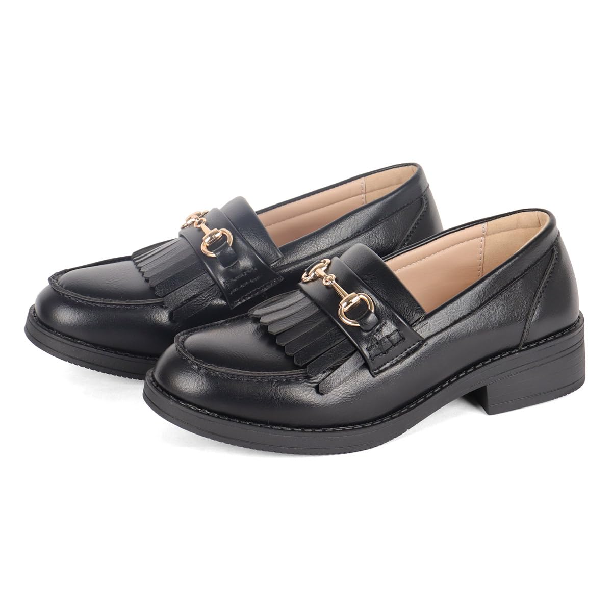 AAA+Feminine(サンエープラスフェミニン) Women's Bit Manish Loafers 3.5cm Heel Quilt Tassel U-Tip, Black, 25.5 cm