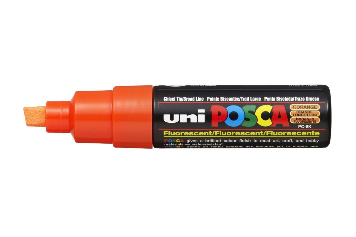 UNI POSCA PC-8K CHISEL TIP MARKER PEN- FLUORESCENT ORANGE (BOX OF 6)