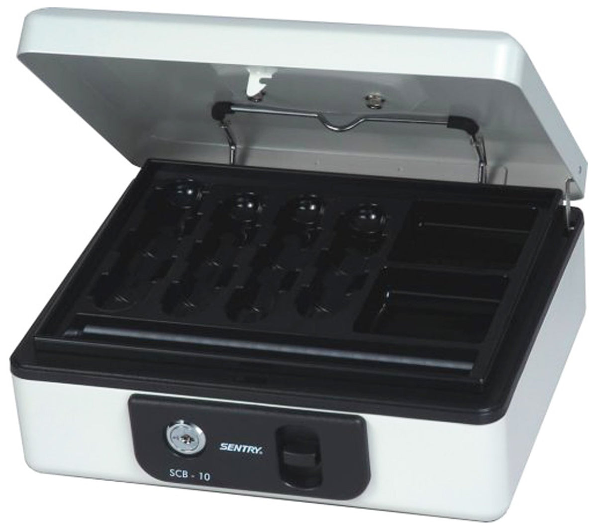 SENTRY SCB-10 Small Cash Box, Storage Box, Keyed Included, B6, Key Lock, Coin Case, One-Touch Open, Light Gray