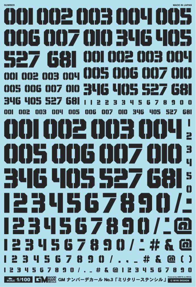 1/100 GM Number Decal No.3 "Military Stencil" Dark Gray