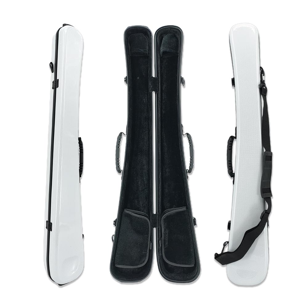 YoungMonic Upright Double Bass Bow Case Different color Nylon/Carbon Fiber Bass Bow Case Hold 2 Bow Bag For German New Bass Bow Boxs (White Carbon Fiber)