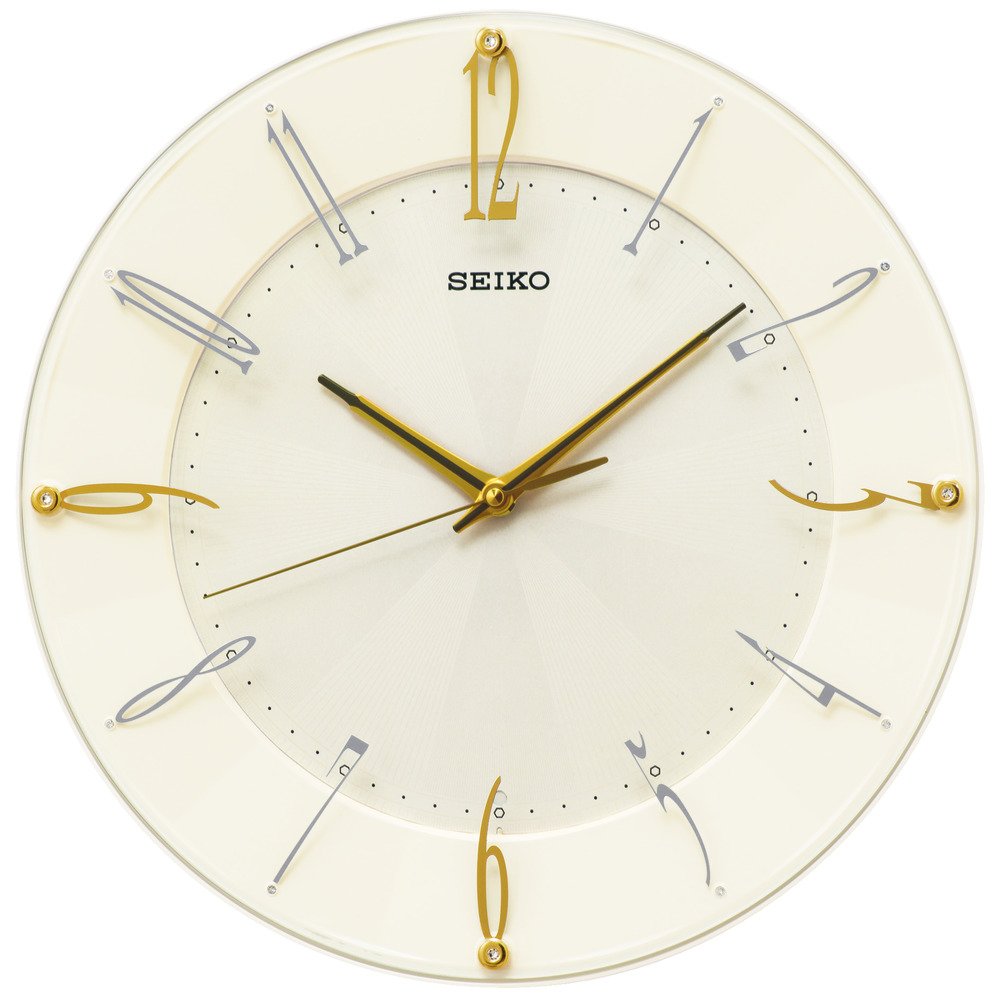 Seiko Clock KX214C Wall Clock, Radio, Analog, Cream, Glossy, Product Size: 12.8 x 12.8 x 1.8 inches (32.7 x 32.7 x 4.6 cm)
