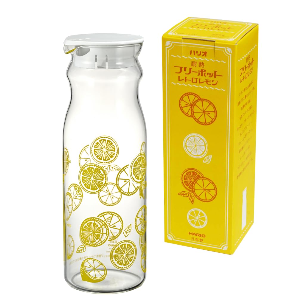 HARIO FPR-12-LM Heat-resistant Free Pot, Retro Lemon, Cold Water Bottle, Practical Capacity, 47.2 fl oz (1,200 ml), Transparent, Yellow, Heat-resistant Glass, Hot Water, Dishwasher Safe, Barley Tea