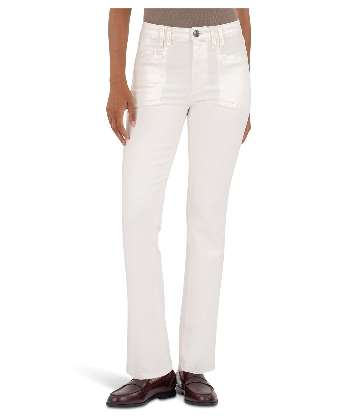 KUT from the Kloth Women's Kelsey High-Rise Ankle Flare Front Pocketss Inset in Cream 4 Inseam: 29