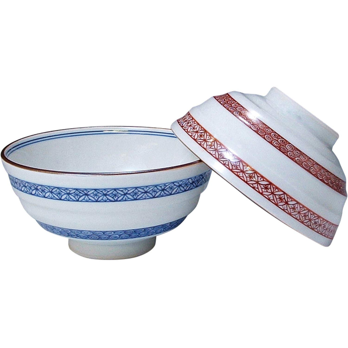 京焼(Kyouyaki) Kyoto Ware LGS302 Kiyomizu Ware Iwaka Kiln Rice Bowl, Dyed Red Obi Ancient Crest