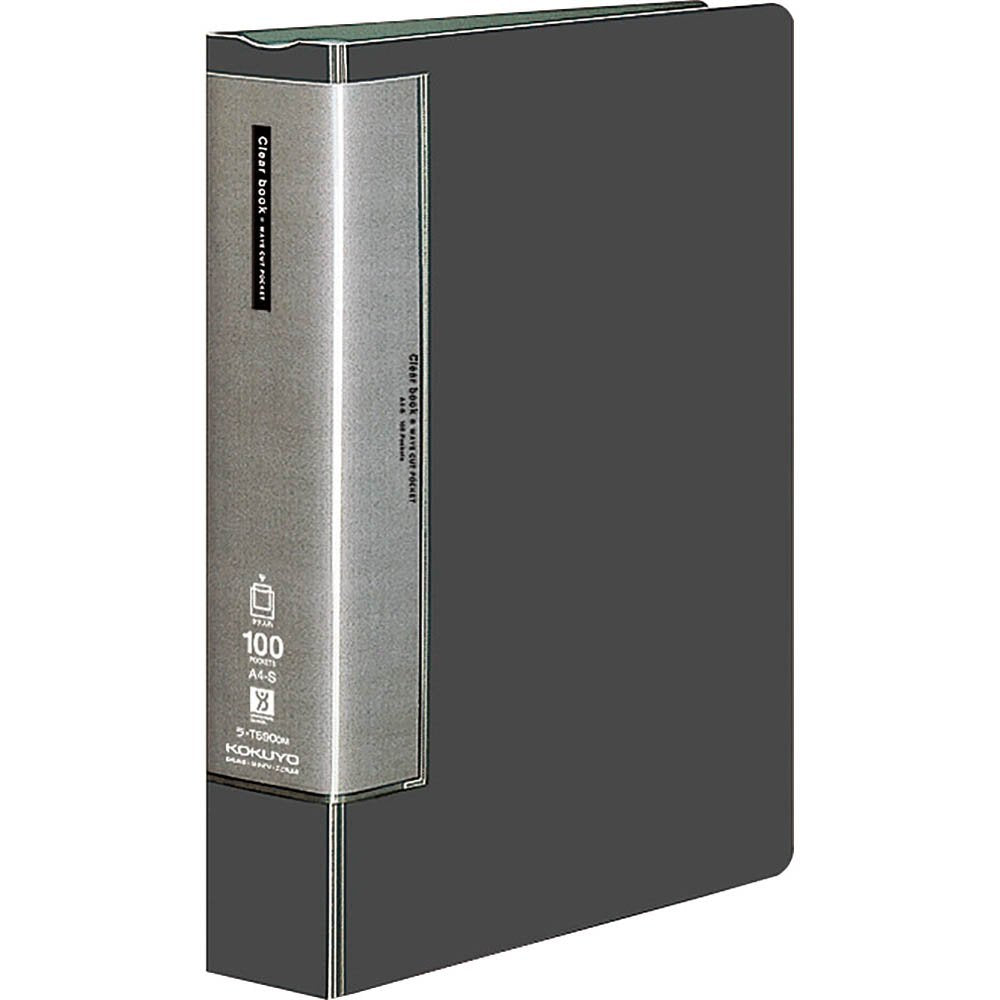 Kokuyo 20 Pockets Binder with Plastic Sleeves 8.5"x11" (Dark Gray), Wave-Cut Expandable Art Portfolio Folder with Clear Sheet Protectors, 40 Pages of Presentation Display Book. (RA-T560DM)