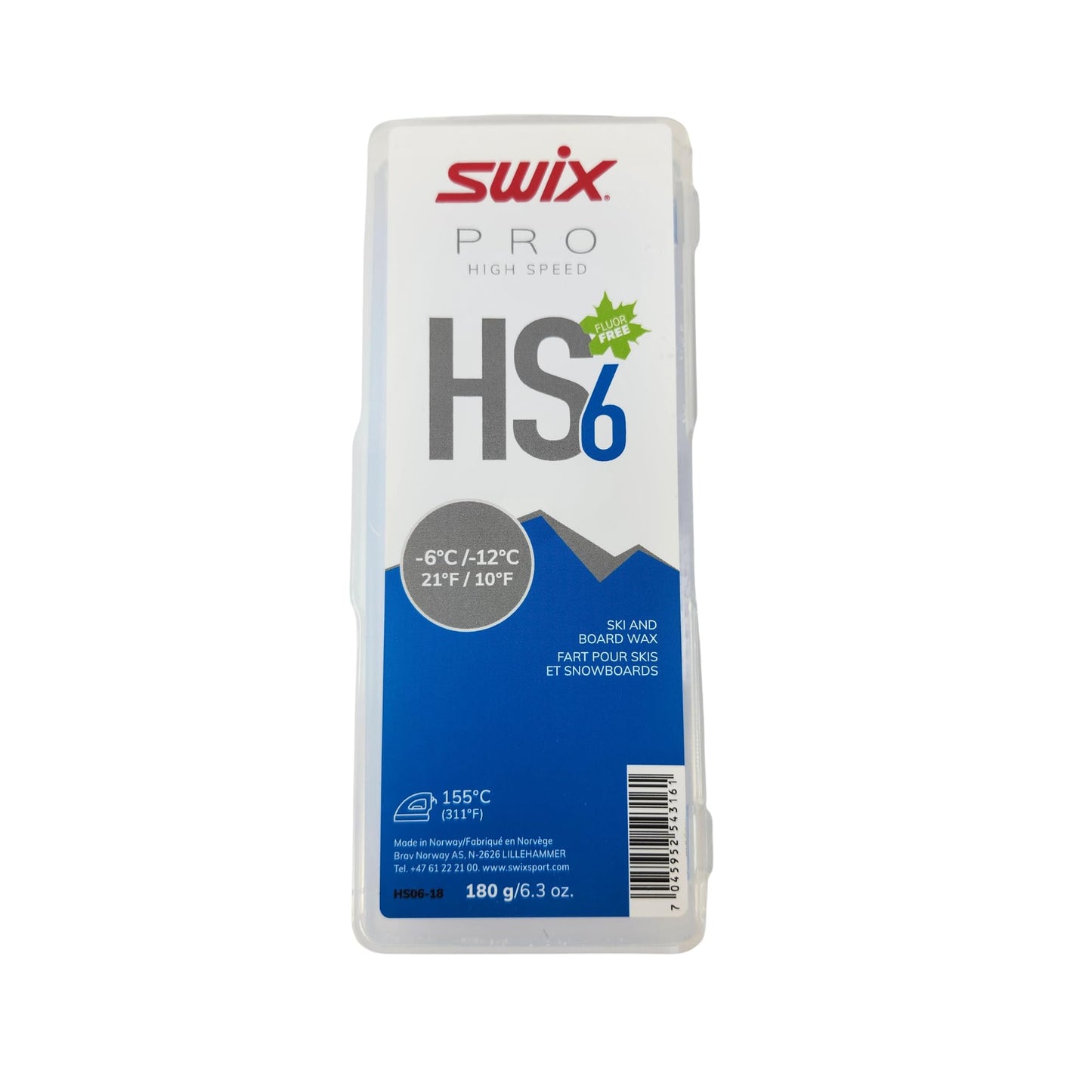 Swix HS6 Blue High Speed Ski and Snowboard Iron-On Wax for Moderate-Cold Temperatures, 180g