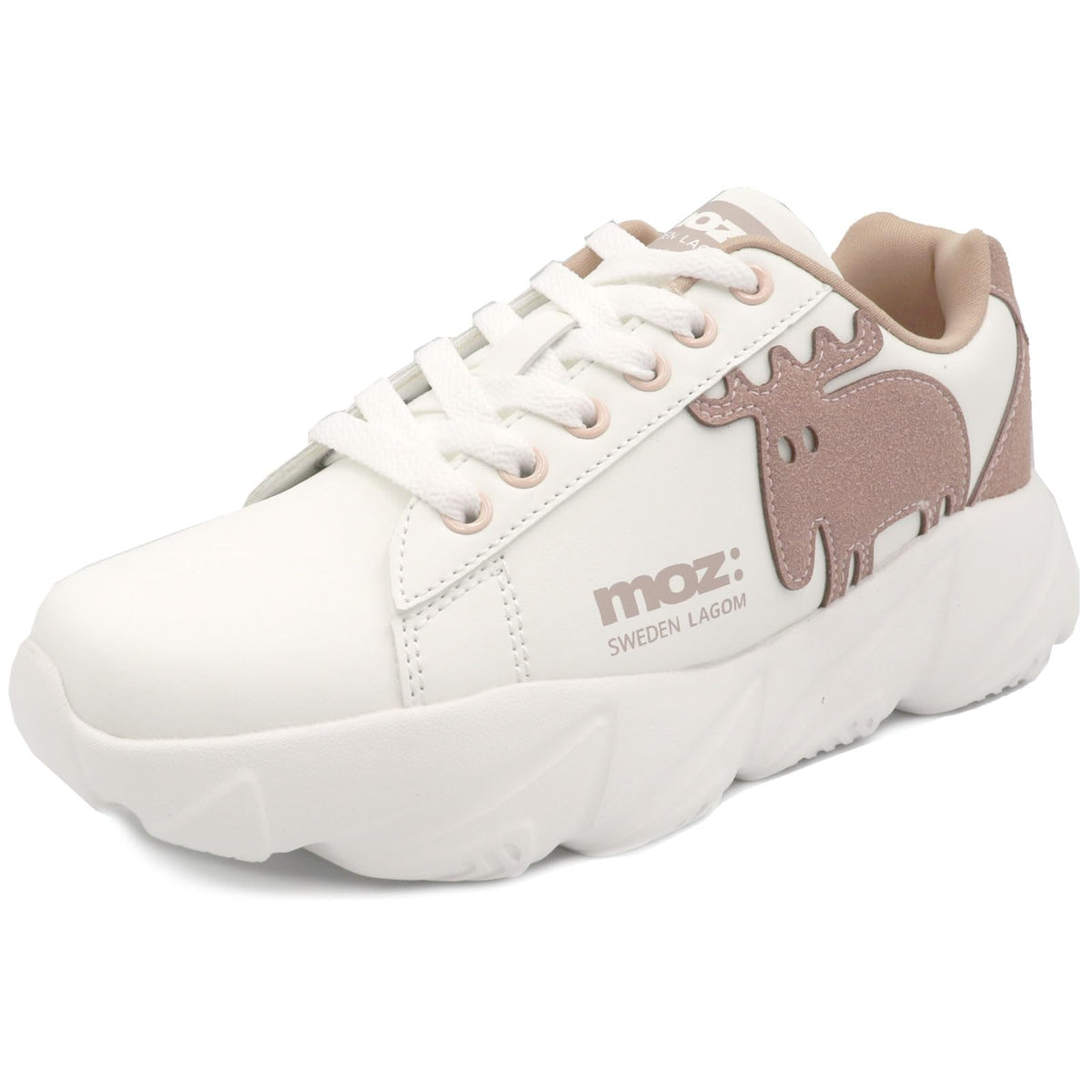 moz(モズ) Women's Big Elk Platform Sneaker, WH/Pink, 24.5 cm