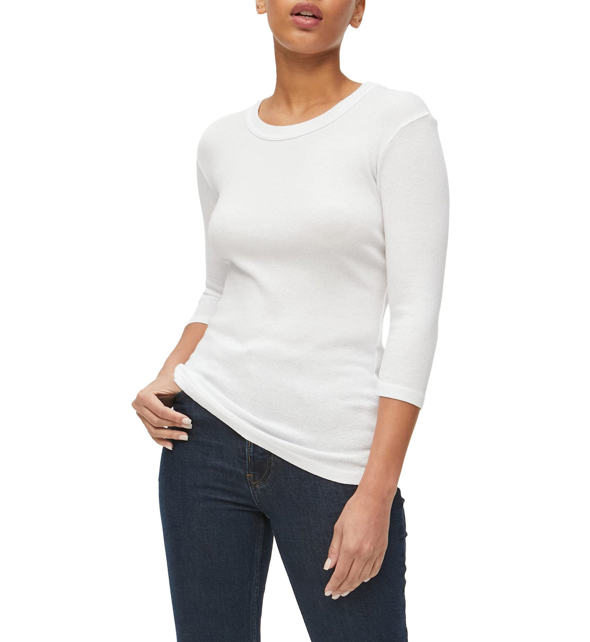 Michael Stars Womens Dora Shine 3/4 Sleeve Tee US One Size, White, Crewneck