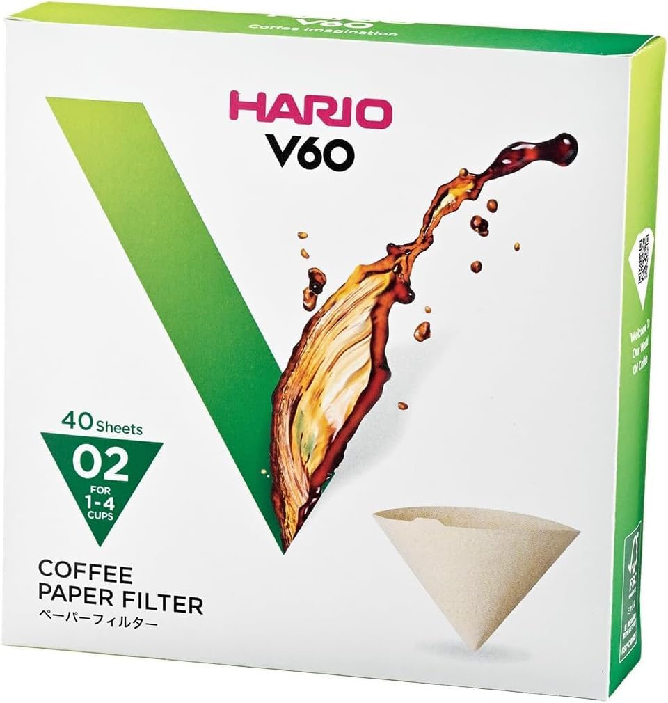 Hario V60 Paper Coffee Filter, Size 02, Natural, 40ct Box