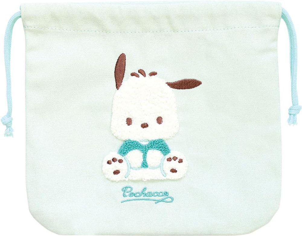Tees Factory Sanrio Characters SR-5530386PC Sagara Embroidery Drawstring Pouch Pochacco H 6.9 x W 7.5 inches (175 x 190 mm)
