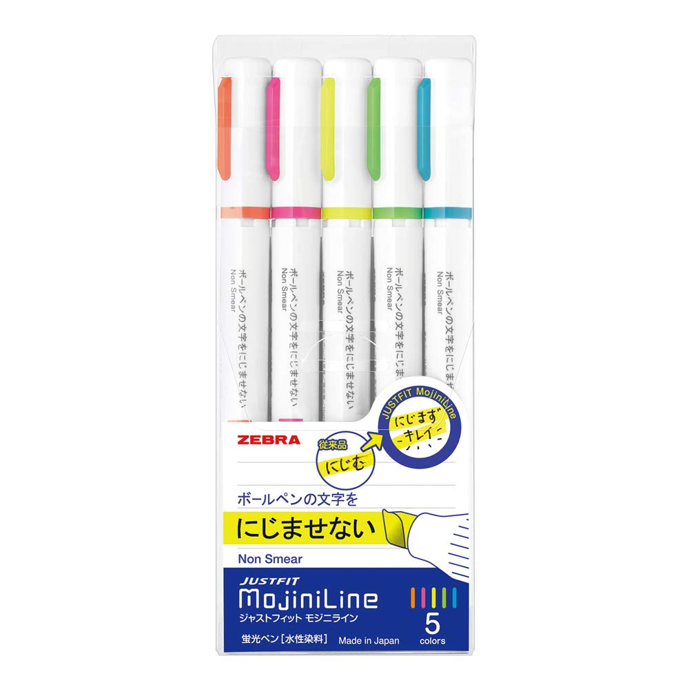 Zebra Highligher Just Fit Mojiniline, blurring proof for ballpoint pen wrinting (5 color set) WKS22-5C
