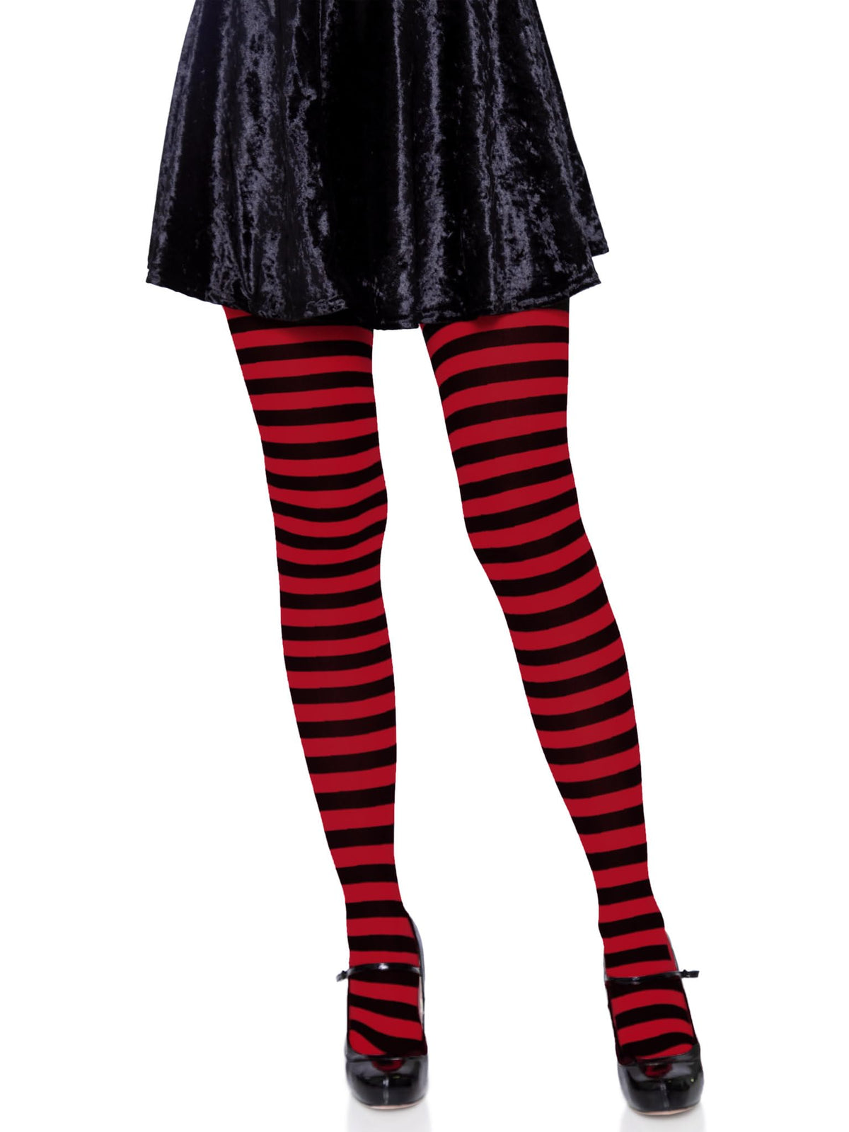 Leg Avenue Women's Nylon Striped Tights, Black/Red, 3X-4X