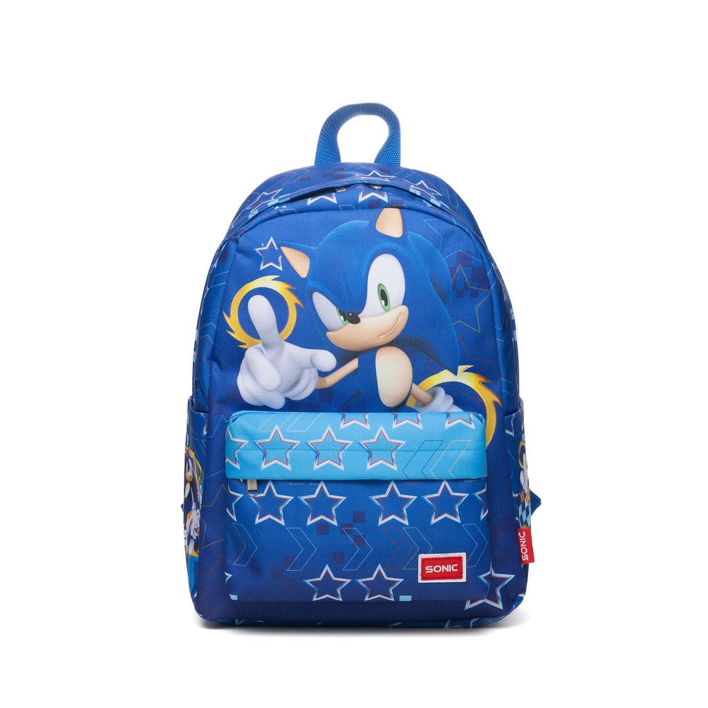 Wondapop SEGA Sonic the Hedgehog Backpack 16” Kids School Backpack with Laptop Sleeve, Front Pocket & Side Pockets