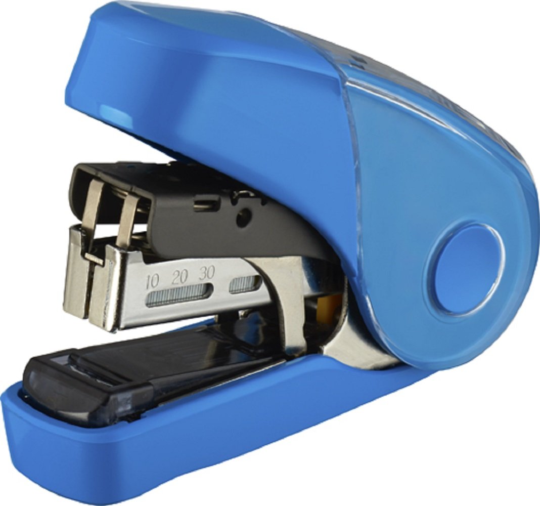 Max HD-10FL3K/B Sakuri-Flat Stapler, Holds 100 Spare Needles, Blue
