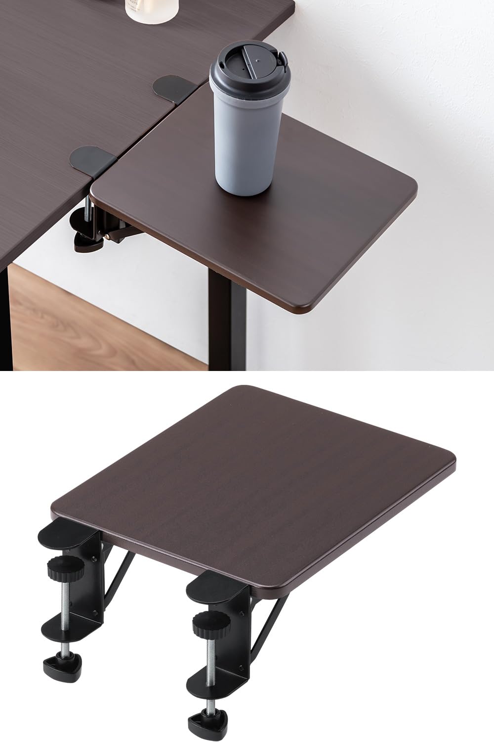 Sanwa Direct 100-KB022M Desk Extender, Folding, Clamp Type, Width 9.8 x Depth 11.8 inches (25 x 30 cm), Load Capacity 11.0 lbs (5 kg), Aftermarket Desk, Desk Extension, Brown