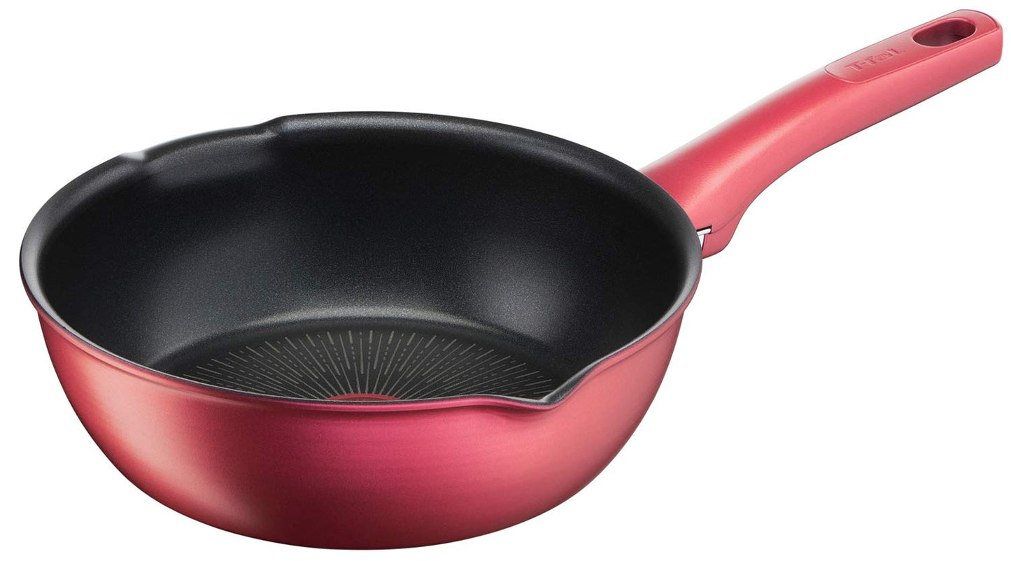 Tefal G26275 Stir-fry Pot, 8.7 inches (22 cm), Deep Frying Pan, With Spout Included, IH Gas Fire Compatible, IH Rouge Unlimited Multi Pan, Non-Stick, Red