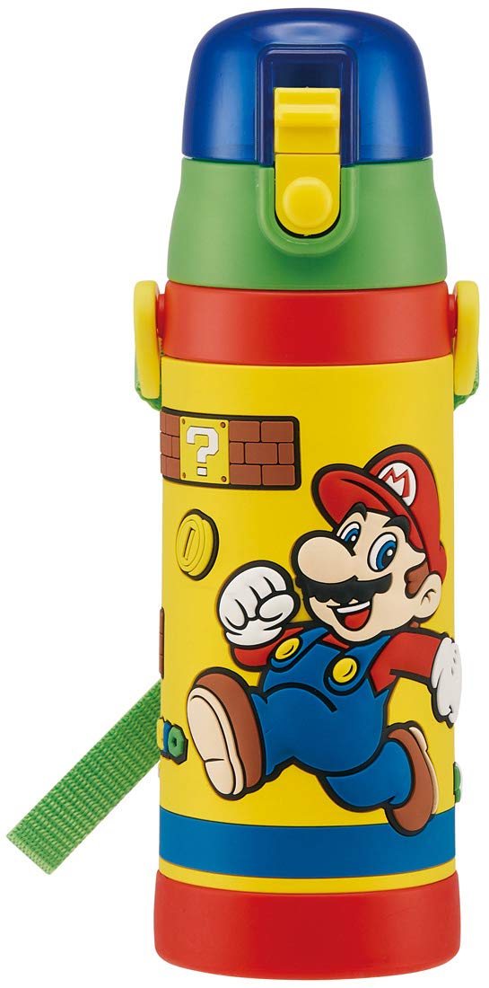 Skater SDPV5-A Children's Stainless Steel Water Bottle, Direct Drinking, 16.2 fl oz (480 ml), Super Mario, Kid-friendly Lightweight Type, For Boys, Cold Insulation, 3D Printed Water Bottle, Sports