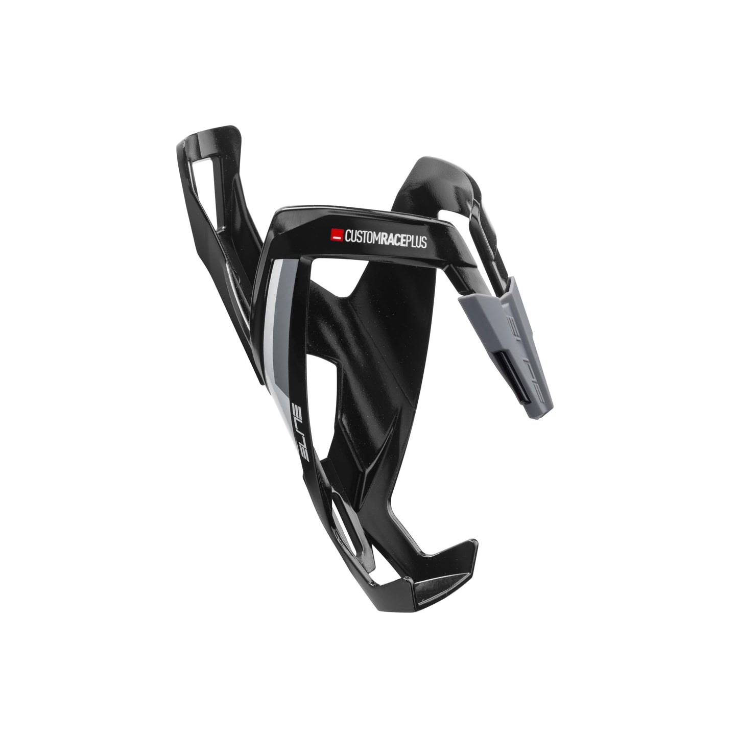 Elite Custom Race Plus Bottle Cage Black Glossy White Graphic – Enhanced Self-Adjusting Bike Bottle Holder with Superior Grip – Lightweight Fibre-Reinforced – for Road Bike, MTB & Gravel Cycling