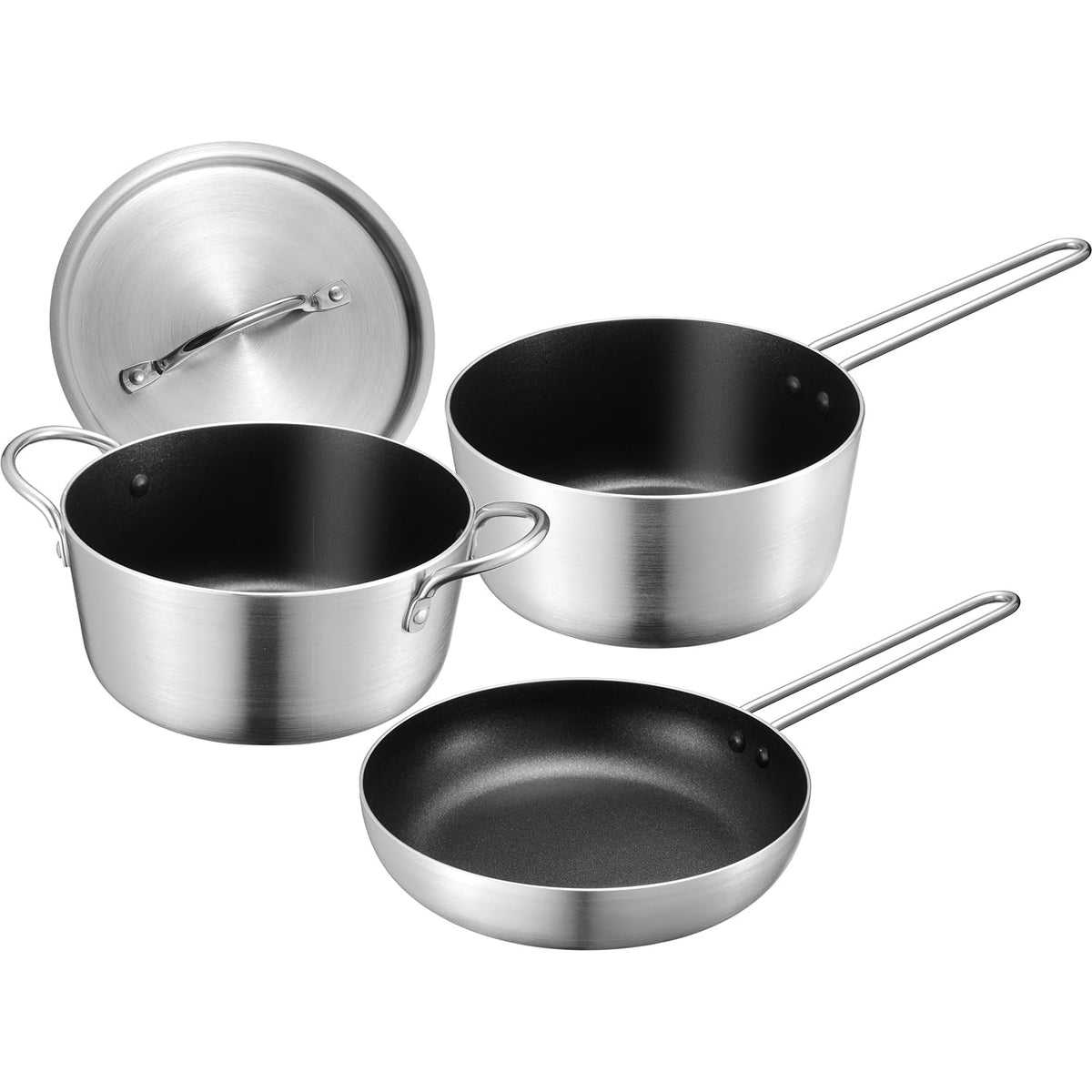 Wahei Freiz MB-3031 Sauce Pan, Sauce Pot, 7.1 inches (18 cm), Frying Pan, 7.9 inches (20 cm), Egg Pan Set, Gas, Induction Compatible, Single-Handed Pot, Double-Handed Pot, Egg Grilled, PFOA Free,