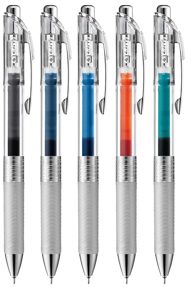 Pentel EnerGel Ink Ballpoint Pen, 0.02 inches (0.5 mm), 5 Colors