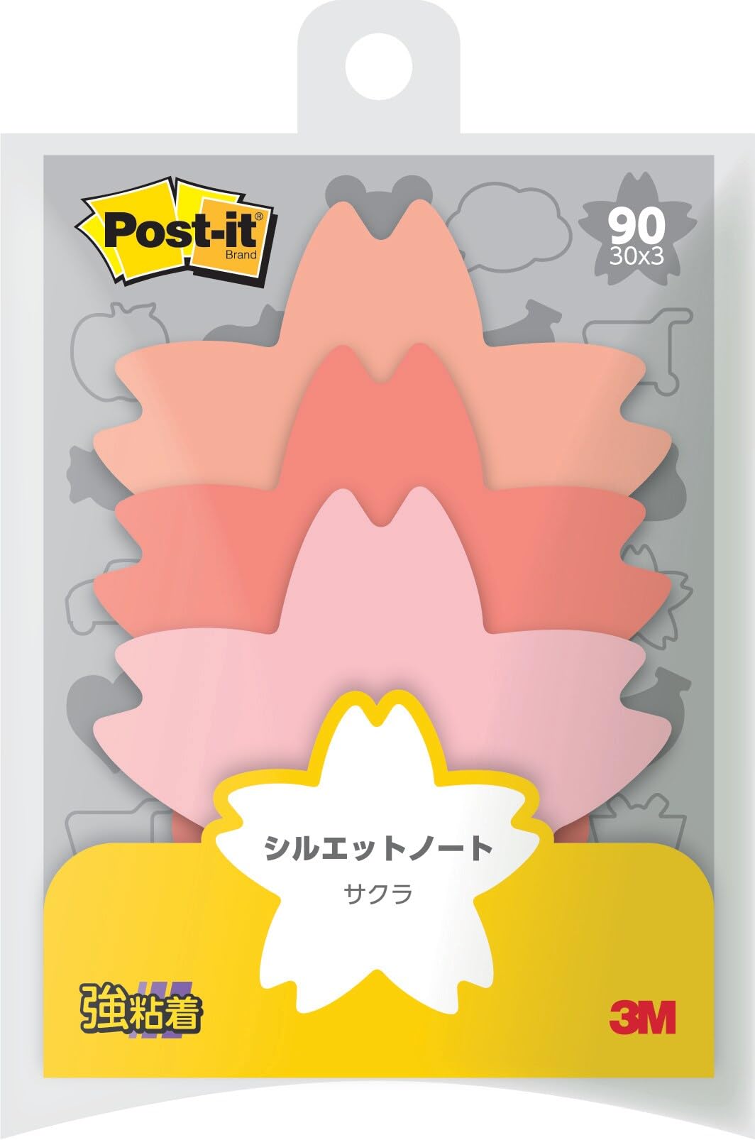 Post-it SSS-CHR Strong Adhesive Sticky Notes, Silhouette Design, Sakura, 2.6 x 2.7 inches (66 x 69 mm), 30 Sheets x 3 Pads