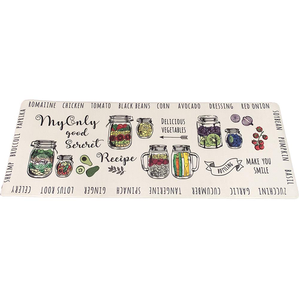 Arie (a-rie) PVC Kitchen Mat, White, 50 X/80 cm Dirt Resistant Glasses