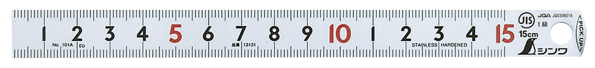 Shinwa Sokutei 13131 Pickup Scale, Silver Display, Top and Bottom Level, 0.04 inch (1 mm) Pitch, 6.9 inches (15 cm), JIS1 Class, Red Numbers Included