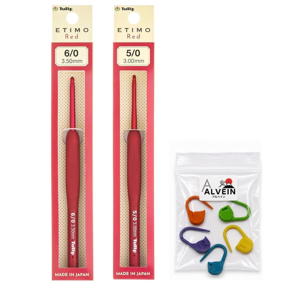 Crochet Hook Kit with Tulip ETIMO Red 3.0 mm & 3.5 mm Hooks, 7-Piece Set