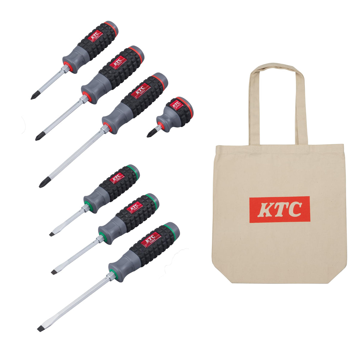 Kyoto Machine Tools (KTC) Resin Handle Screwdriver (Through-Through Type) Set, Set of 7, Includes KTC Tote Bag