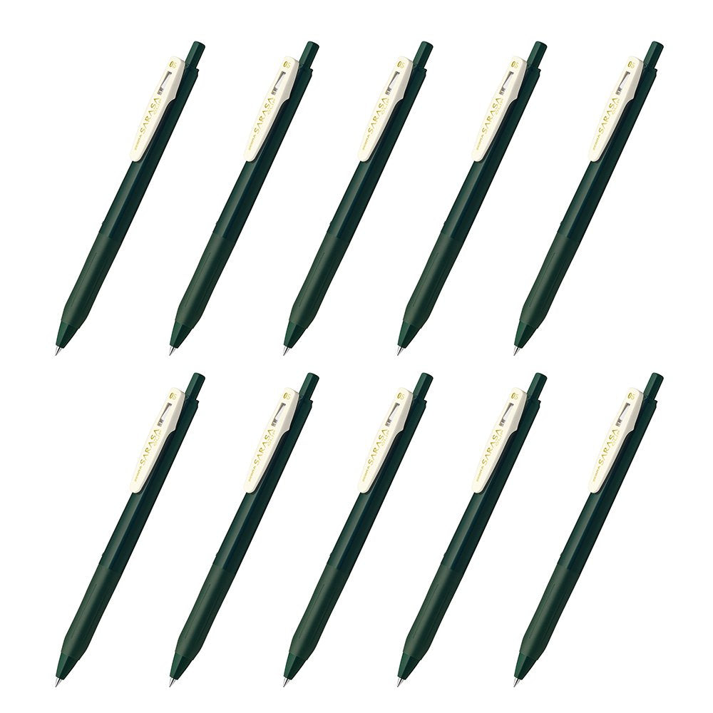 Zebra Sarasa Clip B-JJ15-VGB Gel Ballpoint Pen, 0.5, Green Black, 10 Pieces