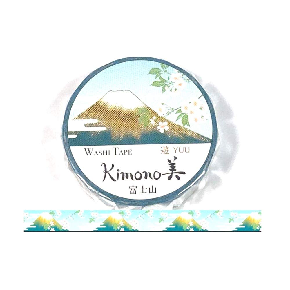 Kamiiso Kimono Washi Masking Tape (15mm) Foil Stamping - Fuji Mountain - for Scrapbooking Art Craft DIY Photo Album Decoration